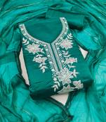 sea green embroidered roman silk pv chanderi unstitched dress material 