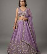 Women's Lavender Tissue Beads with Embroidered Lehenga Choli with Dupatta