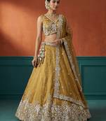 Women's Mustard Tissue Moti with Embroidered Lehenga Choli with Dupatta