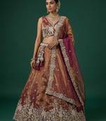 Women's Copper Brown Tissue Moti with Embroidered Lehenga Choli with Dupatta