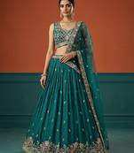 Women's Green Georgette Sequince Embroidered Lehenga Choli with Dupatta