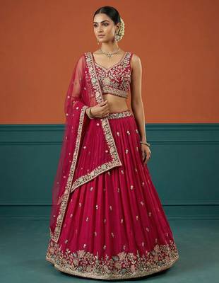 Women's Hot Pink Georgette Sequince Embroidered Lehenga Choli with Dupatta 1
