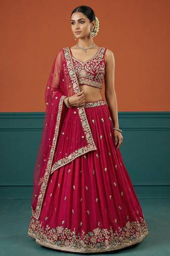 Women's Hot Pink Georgette Sequince Embroidered Lehenga Choli with Dupatta