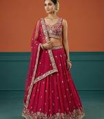 Women's Hot Pink Georgette Sequince Embroidered Lehenga Choli with Dupatta