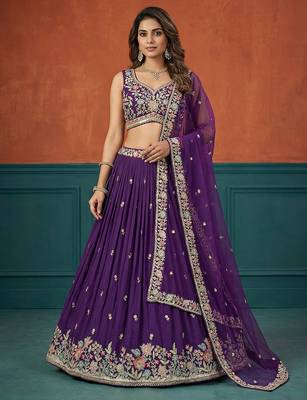 Women's Purple Georgette Sequince Embroidered Lehenga Choli with Dupatta 4