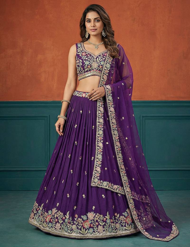 Women's Purple Georgette Sequince Embroidered Lehenga Choli with Dupatta