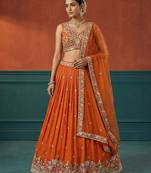 Women's Orange Georgette Sequince Embroidered Lehenga Choli with Dupatta