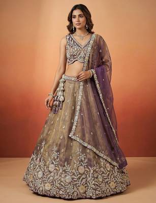 Women's Shade of Purple Tissue Moti with Embroidered Lehenga Choli with Dupatta 1