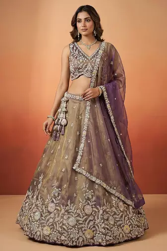 Women's Shade of Purple Tissue Moti with Embroidered Lehenga Choli with Dupatta