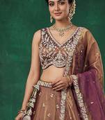 Women's Copper Brown Tissue Moti with Embroidered Lehenga Choli with Dupatta