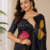 Black Color Beautiful Ajarakh print with Real mirror work and Latkan Satin Crepe Saree