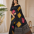 Black Color Beautiful Ajarakh print with Real mirror work and Latkan Satin Crepe Saree