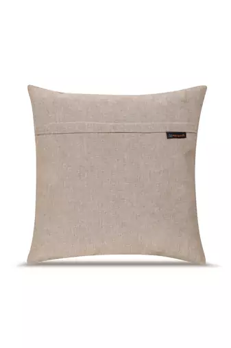 meadow threads beige cotton embroidered cushion cover (16"x16")