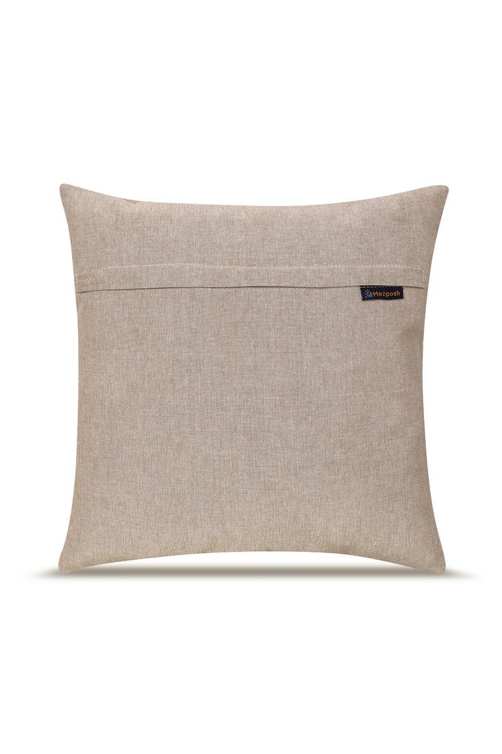 meadow threads beige cotton embroidered cushion cover (16"x16")