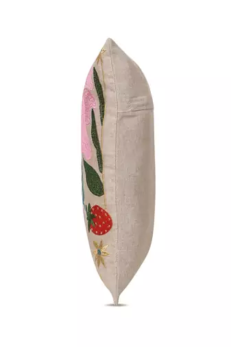 meadow threads beige cotton embroidered cushion cover (16"x16")