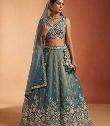 Women's Shade of Teal Tissue Moti with Embroidered Lehenga Choli with Dupatta