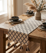 stave geometric cotton ivory table runner (6 seater)