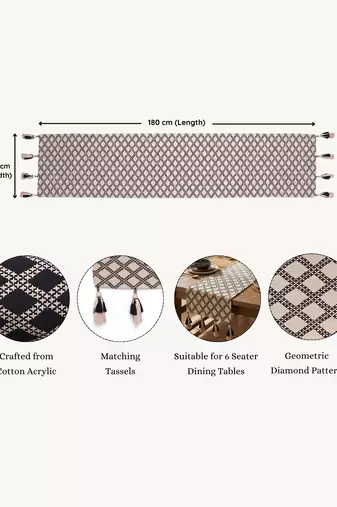 stave geometric cotton ivory table runner (6 seater)