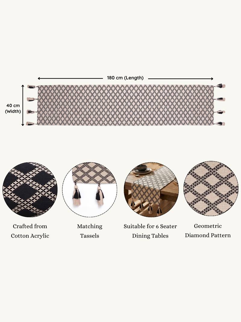 stave geometric cotton ivory table runner (6 seater)