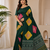 Dark Green Color Beautiful Ajarakh print with Real mirror work and Latkan Satin Crepe Saree