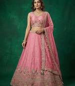 Women's Pink Tissue Zarkan Embroidered Lehenga Choli with Dupatta