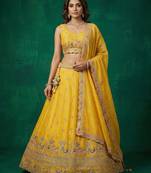 Women's Yellow Tissue Zarkan Embroidered Lehenga Choli with Dupatta