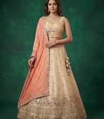 Women's Beige Tissue Zarkan Embroidered Lehenga Choli with Dupatta