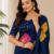 Navy Blue Color Beautiful Ajarakh print with Real mirror work and Latkan Satin Crepe Saree