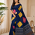 Navy Blue Color Beautiful Ajarakh print with Real mirror work and Latkan Satin Crepe Saree