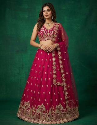 Women's Pink Chinnon Moti with Sequince Embroidered Lehenga Choli with Dupatta 1