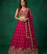 Women's Pink Chinnon Moti with Sequince Embroidered Lehenga Choli with Dupatta