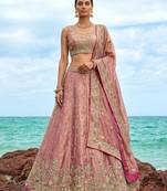 Women's Rose Gold Tissue Moti with Embroidered Lehenga Choli with Dupatta