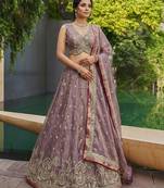 Women's Mauve Tissue Moti with Embroidered Lehenga Choli with Dupatta