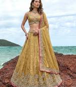 Women's Mustard Tissue Moti with Embroidered Lehenga Choli with Dupatta