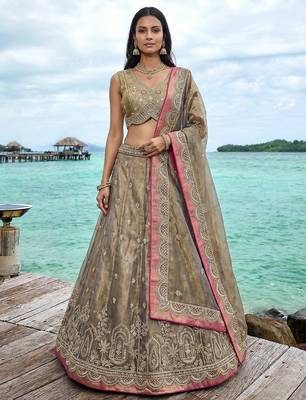 Women's Shade of Teal Tissue Moti with Embroidered Lehenga Choli with Dupatta 1