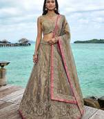Women's Shade of Teal Tissue Moti with Embroidered Lehenga Choli with Dupatta