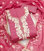 pink embroidered roman silk pv chanderi unstitched dress material 