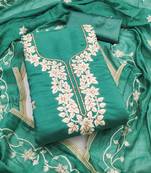 sea green embroidered roman silk pv chanderi unstitched dress material 