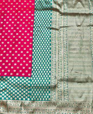 rani pink zari woven banarasi silk blend traditional saree with blouse piece 3