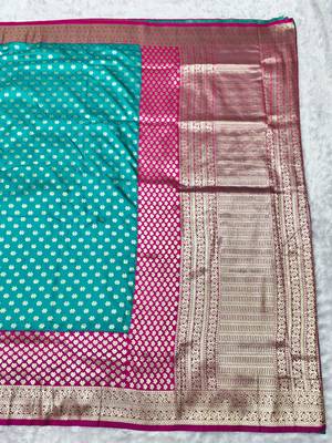 blue zari woven banarasi silk blend traditional saree with blouse piece 2