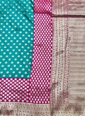 blue zari woven banarasi silk blend traditional saree with blouse piece 3