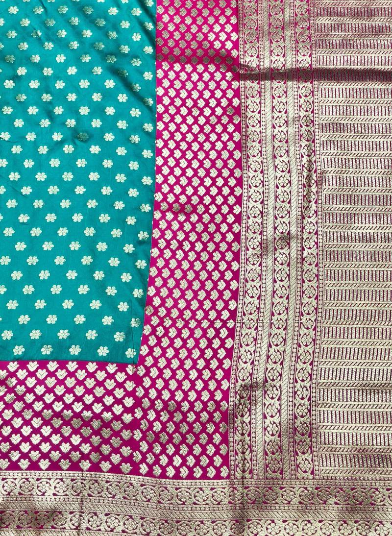 blue zari woven banarasi silk blend traditional saree with blouse piece