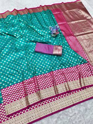 blue zari woven banarasi silk blend traditional saree with blouse piece 5