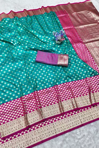 blue zari woven banarasi silk blend traditional saree with blouse piece