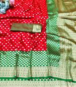 orange zari woven banarasi silk blend traditional saree with blouse piece