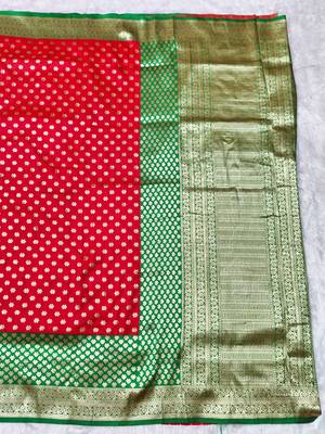 orange zari woven banarasi silk blend traditional saree with blouse piece 2