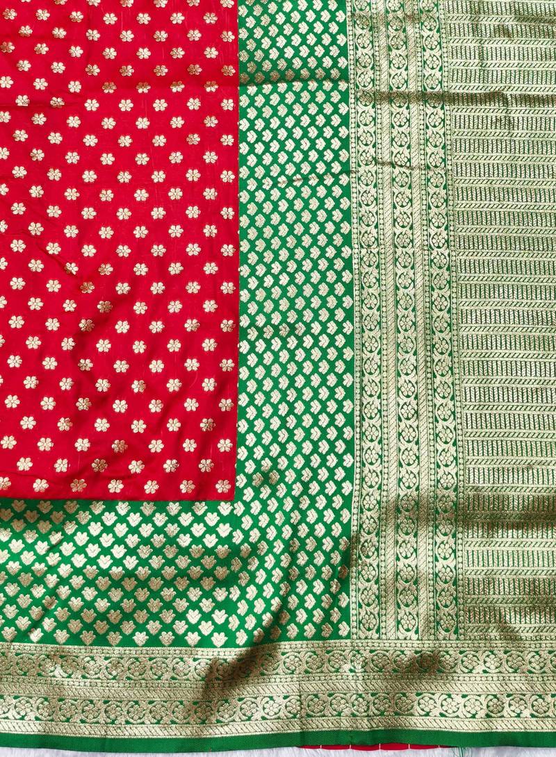 orange zari woven banarasi silk blend traditional saree with blouse piece