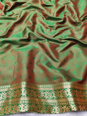 orange zari woven banarasi silk blend traditional saree with blouse piece 4