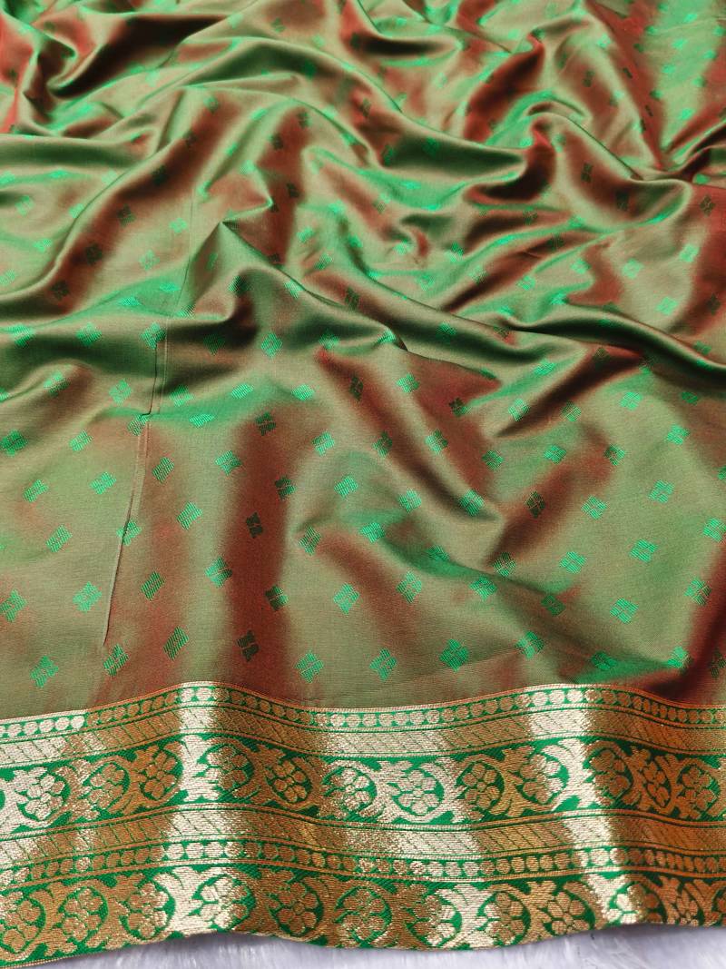 orange zari woven banarasi silk blend traditional saree with blouse piece