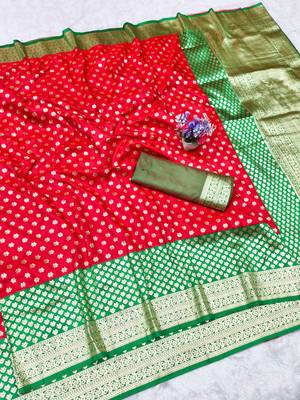 orange zari woven banarasi silk blend traditional saree with blouse piece 5